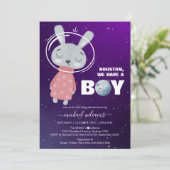 男の子の宇宙ウサギの赤ちゃんシャワーの招待状 招待状 (スタンド正面)