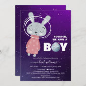 男の子の宇宙ウサギの赤ちゃんシャワーの招待状 招待状 (正面/裏面)