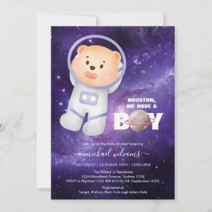 男の子の宇宙クマちゃんのベビーシャワーの招待状です 招待状