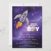男の子の宇宙ロケットの赤ちゃんシャワーの招待状だ 招待状 (正面)