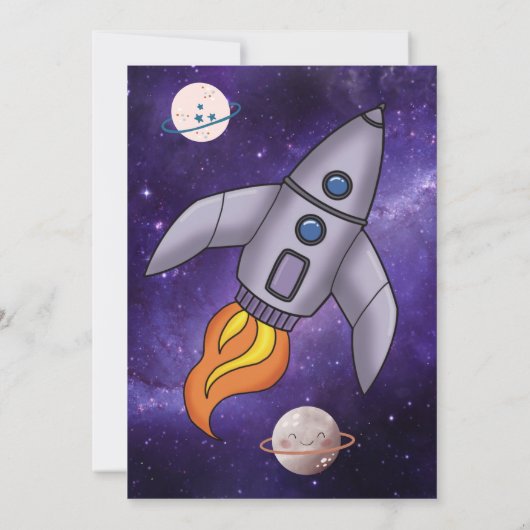 男の子の宇宙ロケットの赤ちゃんシャワーの招待状だ 招待状 (裏面)