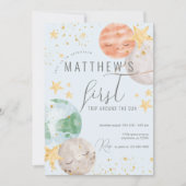 男の子の宇宙誕生日招待状 招待状 (正面)