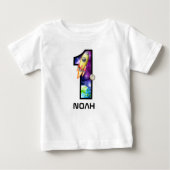 男の子の宇宙飛行士 1歳誕生日 ベビーTシャツ (正面)