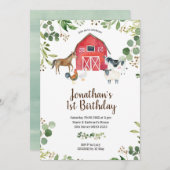 男の子の家畜の納屋周囲の庭の誕生日の招待状 招待状 (正面/裏面)