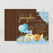 男の子の小さなかぼちゃの木製 秋のベイビーシャワー 招待状 (正面/裏面)