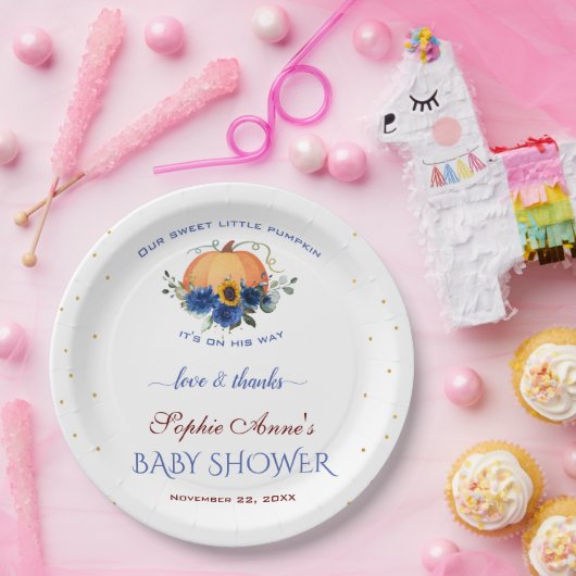 男の子の小さなカボチャ感謝ベビーシャワーパップ ペーパープレート (パーティー)