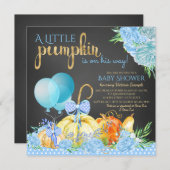 男の子の小さなカボチャ素朴の黒板ベビーシャワー 招待状 (正面/裏面)