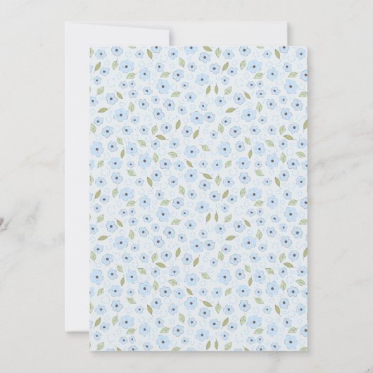 男の子の小さなバニーと青いバルーン妊娠だ 案内状 (裏面)