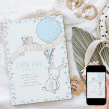 男の子の小さなバニーと青いバルーン妊娠だ