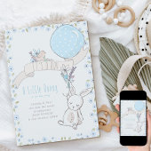 男の子の小さなバニーと青いバルーン妊娠だ 案内状