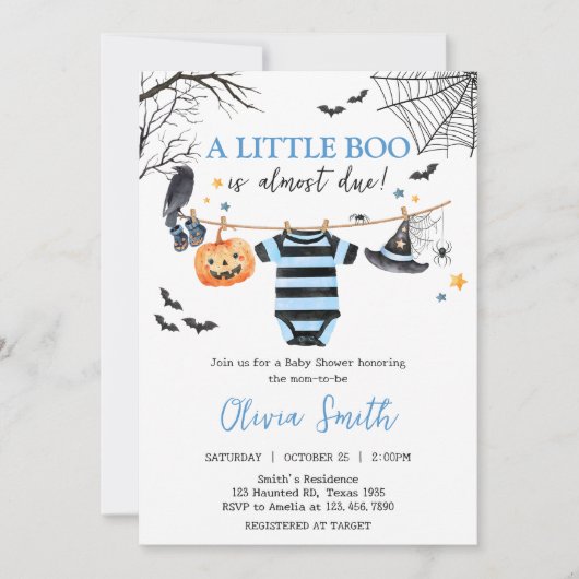 男の子の小さなブハロウィーンカボチャ赤ちゃんシャワー 招待状 (正面)