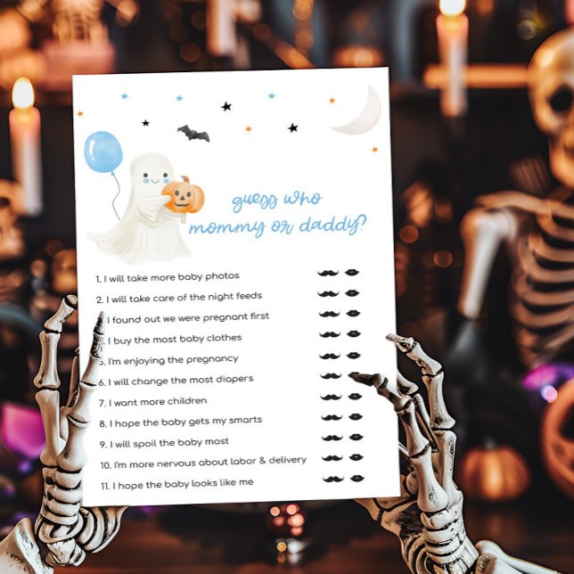 男の子の小さなブー誰のママまたはパパのゲームを推測 (A Little Boo Baby Shower Guess who Mommy or Daddy Game)