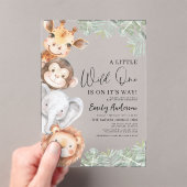 男の子の小さな野生1サファリ動物の赤ちゃんシャワー アクリル招待状 (インサイチュ (ポータブル))