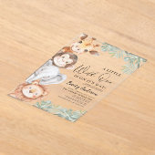 男の子の小さな野生1サファリ動物の赤ちゃんシャワー アクリル招待状 (レイダウン)