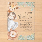 男の子の小さな野生1サファリ動物の赤ちゃんシャワー アクリル招待状 (正面)