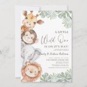 男の子の小さな野生1サファリ動物の赤ちゃんシャワー 招待状 (正面)