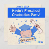 男の子の就学前の幼稚園の卒業生のパーティの招待状 招待状 (正面/裏面)