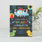 男の子の屋内の冬のプールのパーティー誕生日の招待。 招待状 (スタンド正面)