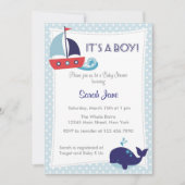 男の子の帆船の赤航海のちゃんシャワー招待状 招待状 (正面)