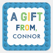 男の子の建物ブロック誕生日パーティギフト スクエアシール (正面)