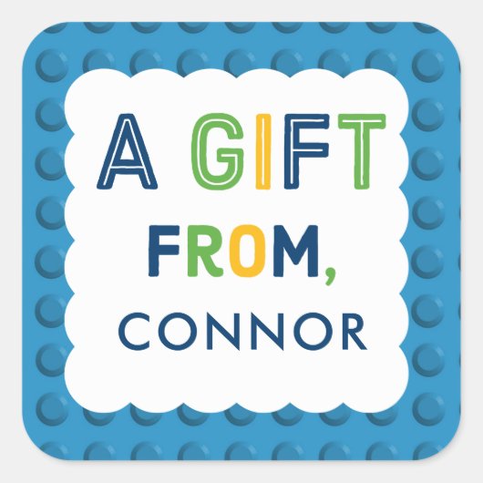 男の子の建物ブロック誕生日パーティギフト スクエアシール (正面)