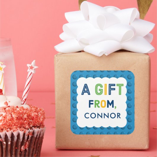 男の子の建物ブロック誕生日パーティギフト スクエアシール (パーティー)