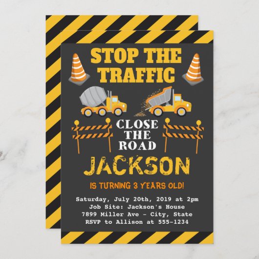 男の子の建築の誕生日のパーティの招待状 招待状 (正面/裏面)