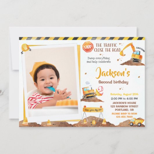 男の子の建築の誕生日の招待(写真あり) 招待状 (正面)