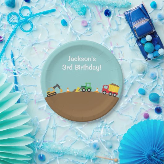 男の子の建築車のテーマの誕生会 ペーパープレート (パーティー)