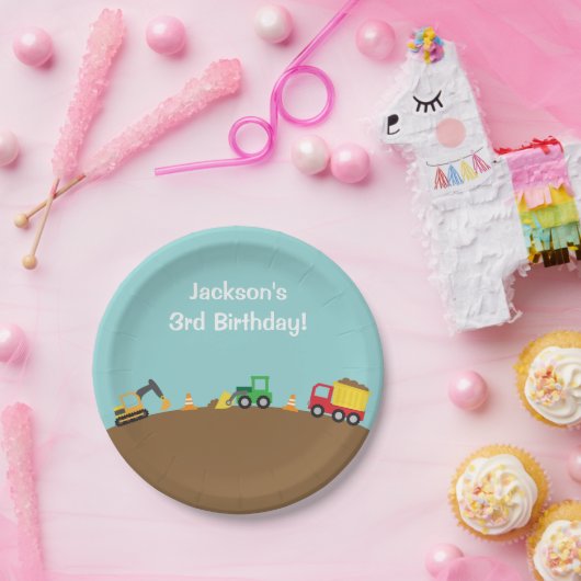 男の子の建築車のテーマの誕生会 ペーパープレート (パーティー)