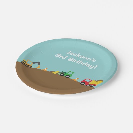 男の子の建築車のテーマの誕生会 ペーパープレート (アングル)
