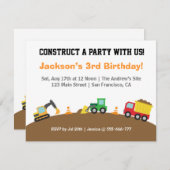 男の子の建築車のテーマの誕生会 招待状 (正面/裏面)