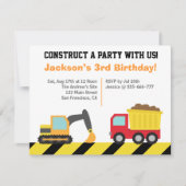 男の子の建築車のテーマの誕生会 招待状 (正面)