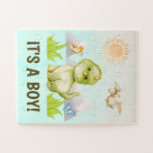 男の子の恐竜のテーマジェンダーが赤ちゃんのシャワーを明らかにする ジグソーパズル (横)