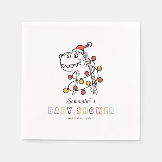 男の子の恐竜の冬のクリスマスコード赤ちゃんシャワー スタンダードカクテルナプキン (正面)