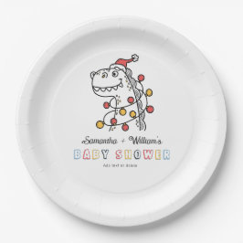 男の子の恐竜の冬のクリスマスコード赤ちゃんシャワー ペーパープレート
