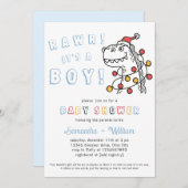 男の子の恐竜の冬のクリスマスコード赤ちゃんシャワー 招待状 (正面/裏面)