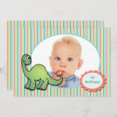 男の子の恐竜の最初の誕生日パーティーの招待状 招待状 (正面/裏面)