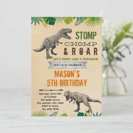 男の子の恐竜の誕生日テーマ 招待状 (スタンド正面)
