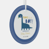 男の子の恐竜の赤ちゃんシャワーかわいい青 ガラスオーナメント (正面右)