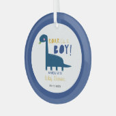 男の子の恐竜の赤ちゃんシャワーかわいい青 ガラスオーナメント (正面左)