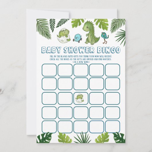 男の子の恐竜の赤ちゃんシャワービンゴゲーム – ギフト開口部 招待状 (正面)