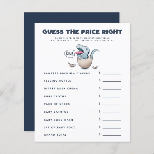 男の子の恐竜の赤ちゃんシャワー価格が正しい推測 (正面/裏面)