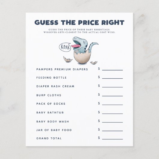 男の子の恐竜の赤ちゃんシャワー価格が正しい推測 (正面)