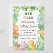 男の子の恐竜の赤ちゃんシャワー 招待状 (正面)