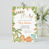 男の子の恐竜の赤ちゃんシャワー 招待状 (スタンド正面)