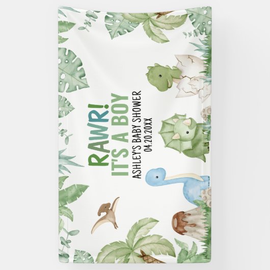 男の子の恐竜の赤ちゃんシャワー 横断幕 (縦)