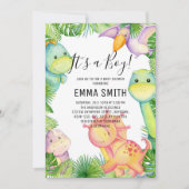 男の子の恐竜ベビーシャワーパーティの招待状 招待状 (正面)