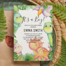 男の子の恐竜ベビーシャワーパーティの招待状