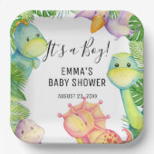 男の子の恐竜ベビーシャワーパーティー紙プレート ペーパープレート (正面)